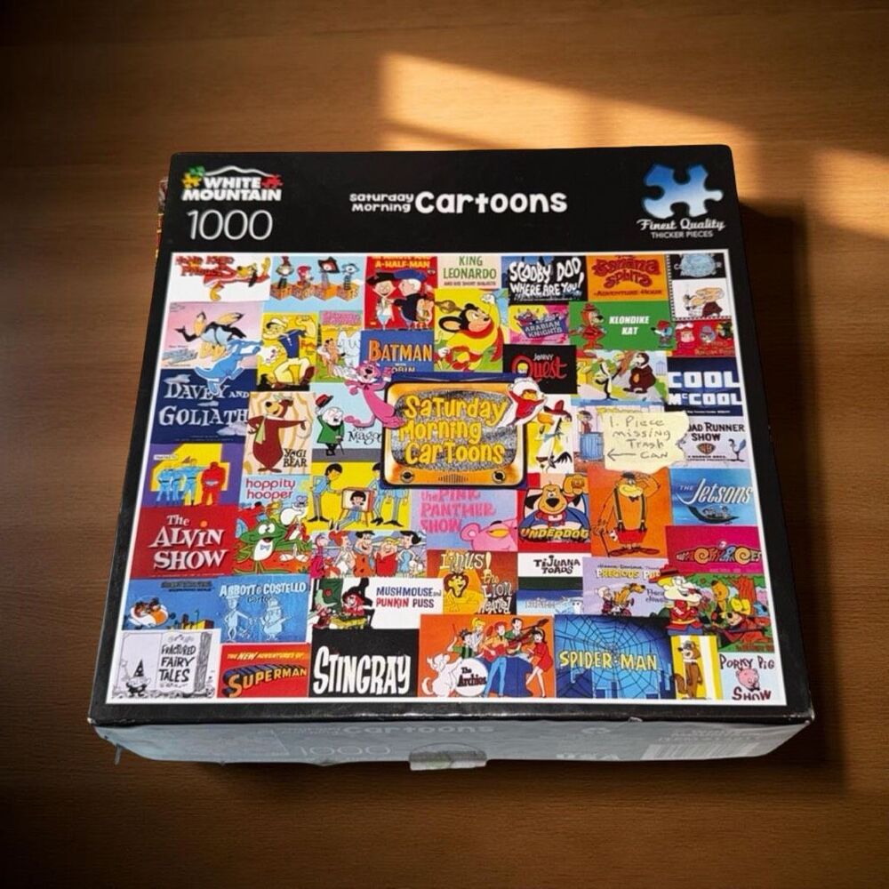 White Mountian Black Box Jigsaw Puzzle Saturday Morning Cartoons 1000 PC
